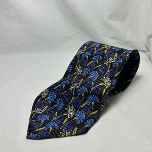 Ermenegildo Zegna Italian Neck Tie Blues and Gold 100% Silk Floral Luxury